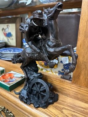 Vintage Western Cowboy Horse Sculpture Statue Resin Bronze Finish Figurine Decor